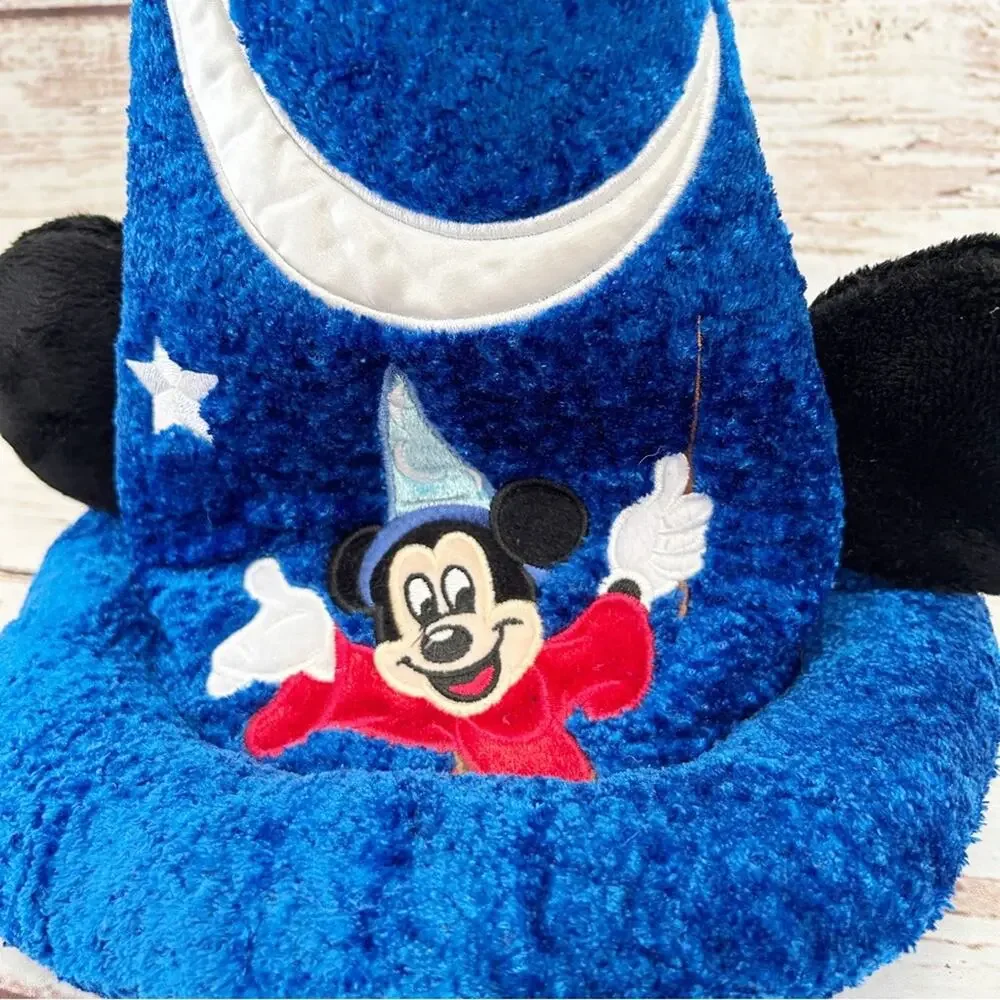 DISNEY PARKS Sorcerer Mickey Fantasia Wizard Plush Hat Ears Youth Size Blue